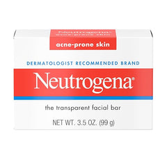 Neutrogena Facial Cleansing Bar for Acne-Prone Skin, Gentle Non-Medicated Daily Cleanser, Non-Comedogenic Transparent Soap with Glycerin, No Dyes or Detergents, 3.5 oz