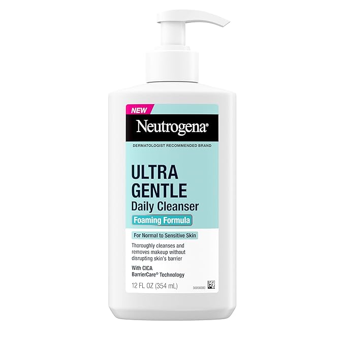 Neutrogena Ultra Gentle Foaming Facial Cleanser, Foaming Face Wash for Sensitive Skin, Gently Cleanses Away Dirt, Oil & Makeup Without Over Drying, Fragrance-Free, 12 fl. oz