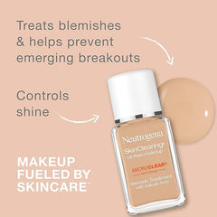 Neutrogena SkinClearing Oil-Free Acne and Blemish Fighting Liquid Foundation with.5% Salicylic Acid Acne Medicine, Shine Controlling Makeup for Acne Prone Skin, 30 Buff, 1 fl. oz