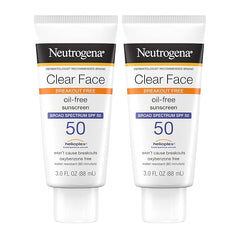 Neutrogena Clear Face Sunscreen Lotion for Acne-Prone Skin, Broad Spectrum SPF 50 Facial Sunscreen for Oily Skin, Oil-, Fragrance- & Oxybenzone-Free Water Resistant Sunscreen, Twin Pack, 2 x 3 fl. oz