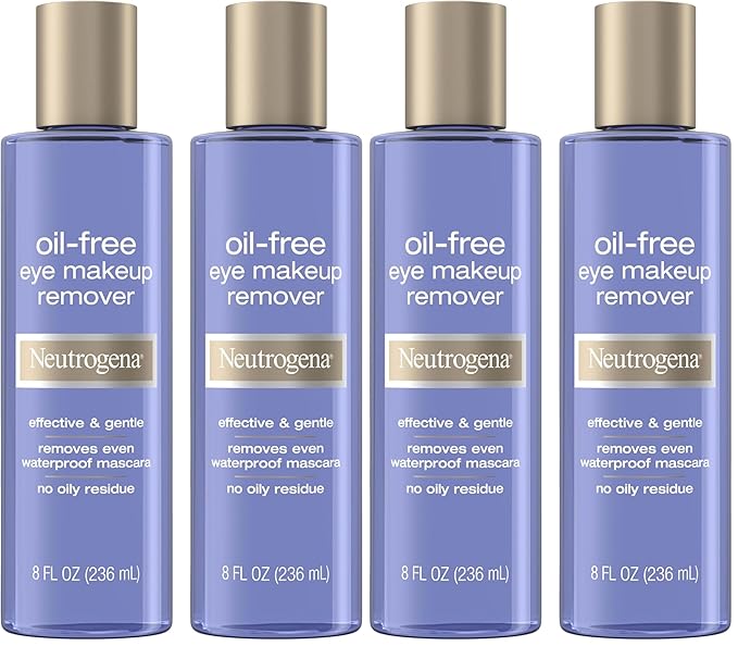 Neutrogena Oil-Free Eye Makeup Remover & Cleanser,Gentle & Non-Greasy Makeup Remover for Waterproof Mascara,8 fl. Oz,(Pack of 4)