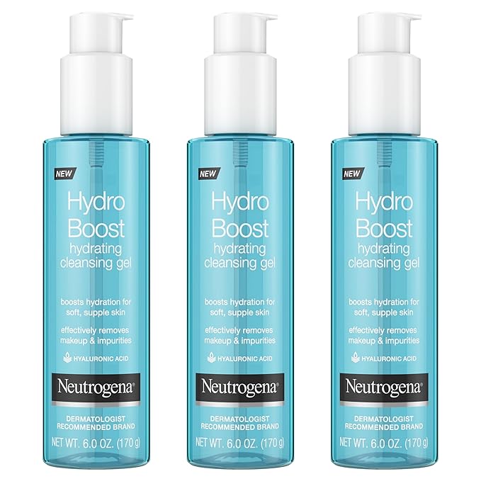 Neutrogena Hydro Boost Lightweight Hydrating Facial Cleansing Gel, Gentle Face Wash & Makeup Remover with Hyaluronic Acid, Hypoallergenic & Non Comedogenic, 6 oz, Pack of 3